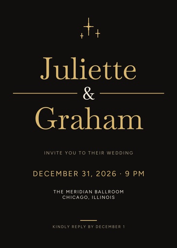 5 × 7 invitation size of Midnight in Gold