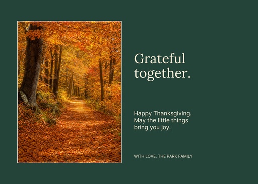 7 × 5 greeting card size of Grateful Together