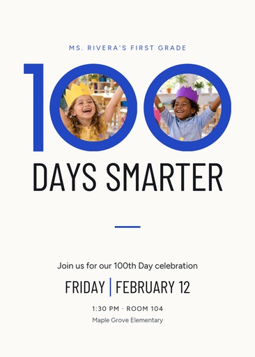 5 × 7 invitation size of 100 Days Smarter