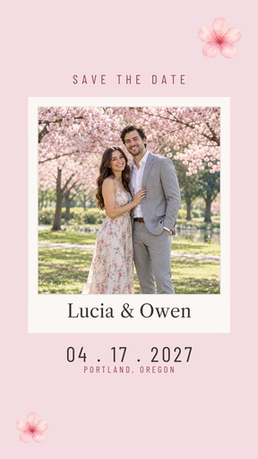 Story opener size of Cherry Blossom Save the Date