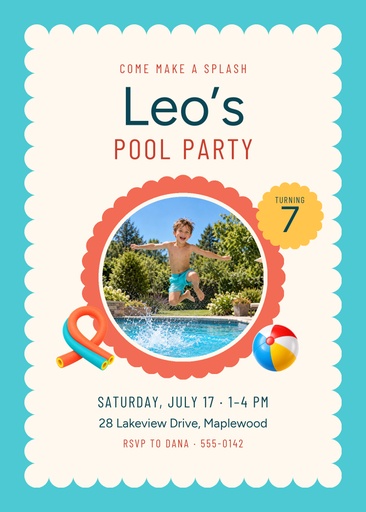 5 × 7 invitation size of Splash Into Seven