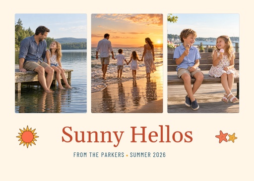 Landscape greeting size of Sunny Hellos from Our Family