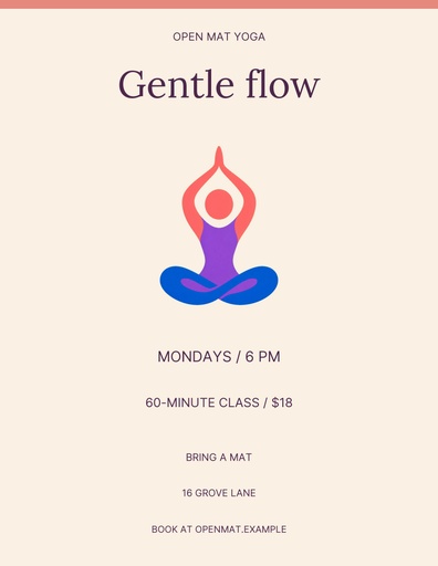 Letter flyer size of Open Mat Yoga