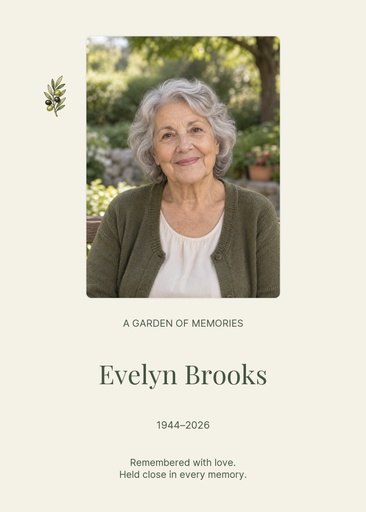 Remembrance card size of A Garden of Memories