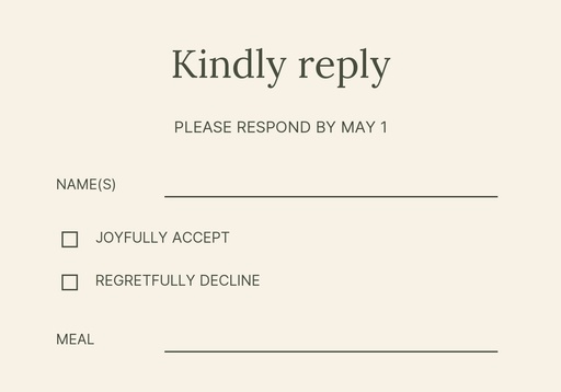 RSVP card size of Willow and Stone