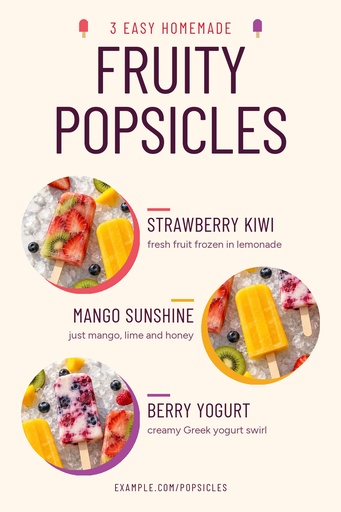 Pinterest pin size of Three Fruity Homemade Popsicles