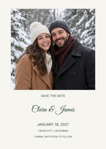 Save the date size of First Snow Wedding