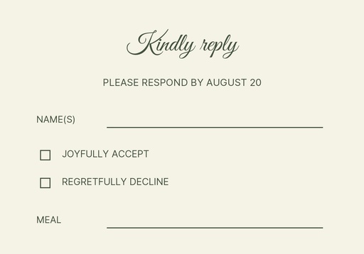 RSVP card size of Under the Olive Trees