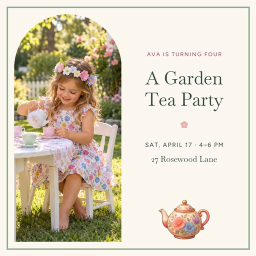 Square post size of Garden Tea Party at Four