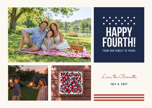 Landscape greeting size of Happy Fourth from Our Family