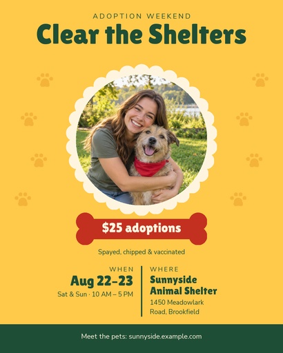 Portrait post size of Clear the Shelters Weekend