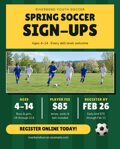 Portrait post size of Spring Soccer Sign-Ups