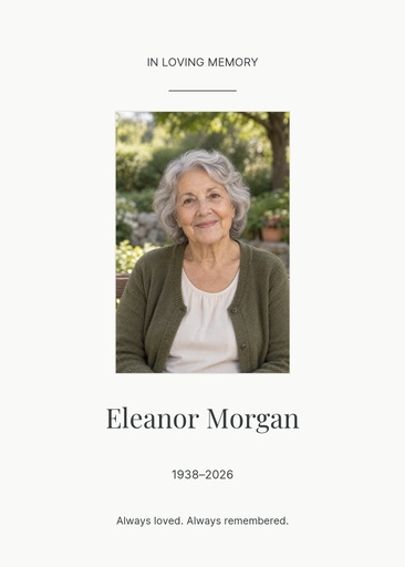Remembrance card size of A Gentle Farewell