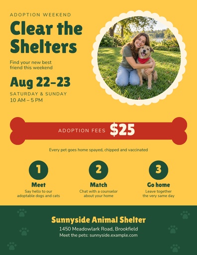 Letter flyer size of Clear the Shelters Weekend
