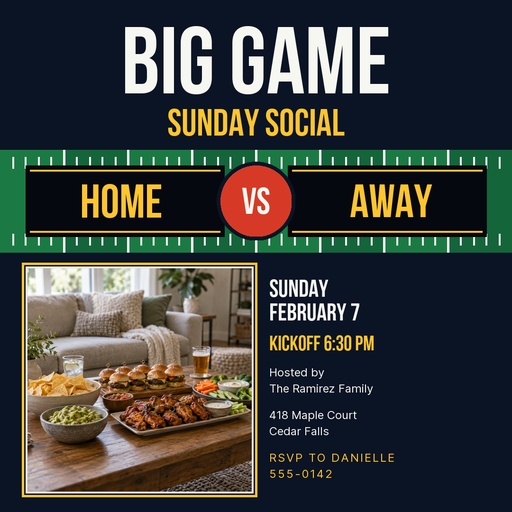 Square post size of Big Game Sunday Social