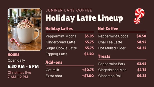 Digital menu board size of The Holiday Latte Lineup