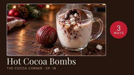 Video series title card size of Hot Cocoa Bombs, 3 Ways