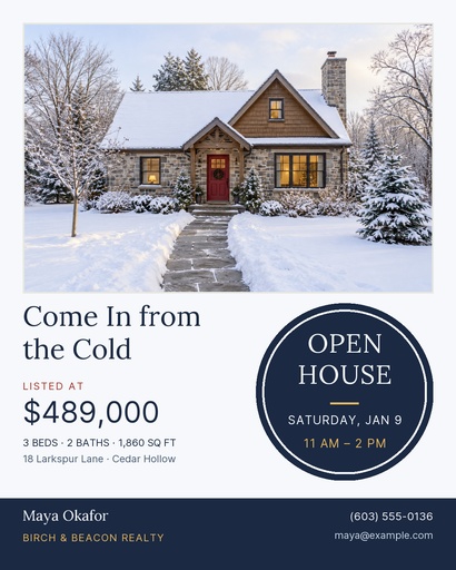 Portrait post size of Snowy Saturday Open House