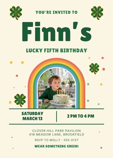5 × 7 invitation size of Lucky to Be Five