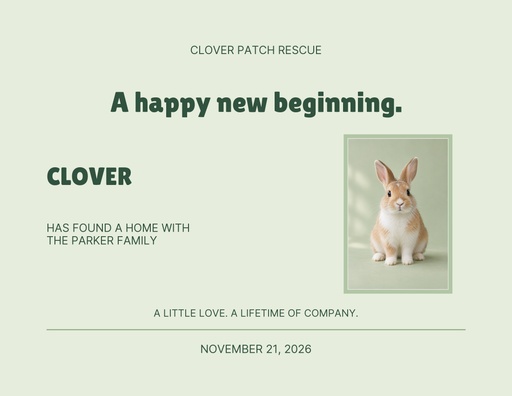 Keepsake certificate size of Clover Comes Home