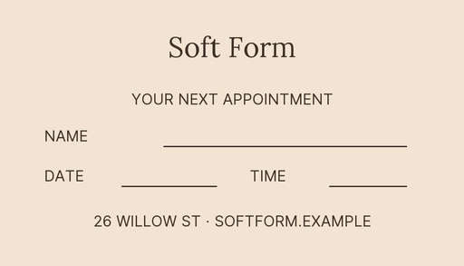 Appointment card size of Soft Form Studio