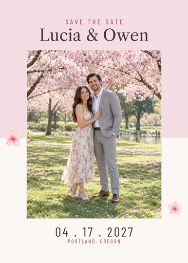 Save the date size of Cherry Blossom Save the Date