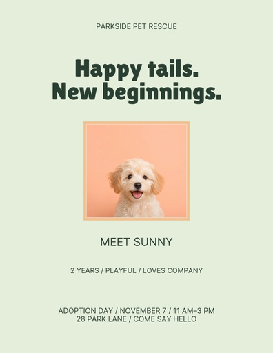 Letter flyer size of Happy Tails Adoption Day