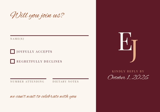 RSVP card size of Autumn Ember Wedding