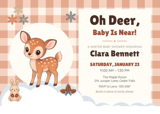 7 × 5 invitation size of Oh Deer, Baby Is Near