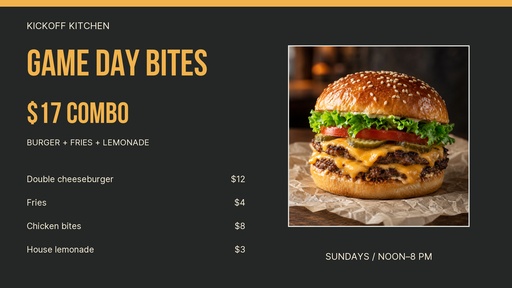 Digital menu board size of Kickoff Kitchen