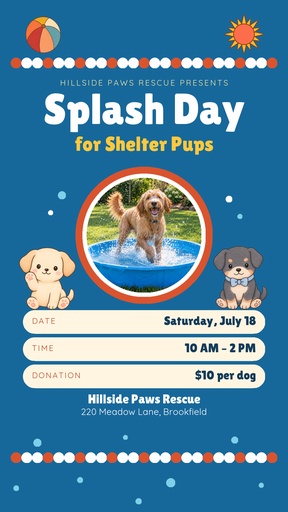 Story opener size of Splash Day for Shelter Pups