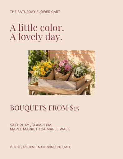 Letter flyer size of The Saturday Flower Cart