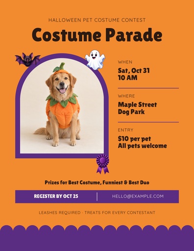 Letter flyer size of Pet Costume Parade