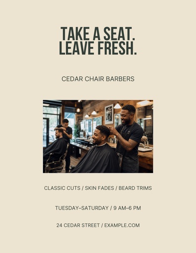 Letter flyer size of Cedar Chair Barbers