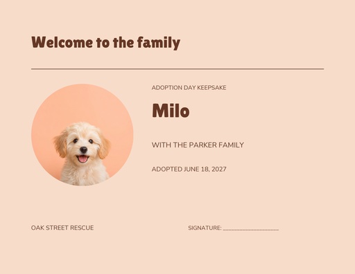 Keepsake certificate size of Hello, New Best Friend