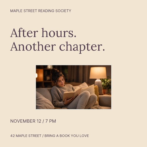 Square post size of After Hours Book Club