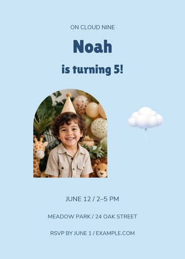 5 × 7 invitation size of Cloud Nine Birthday