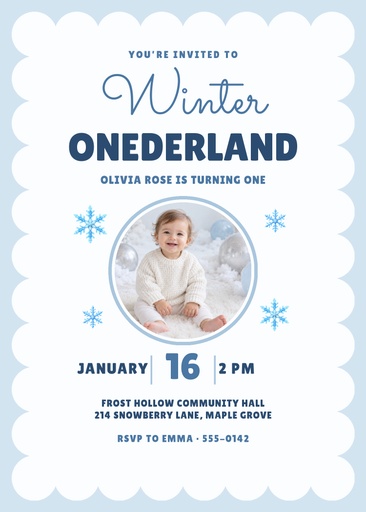 5 × 7 invitation size of Winter Onederland