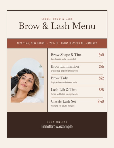 Letter menu / price list size of New Year, New Brows